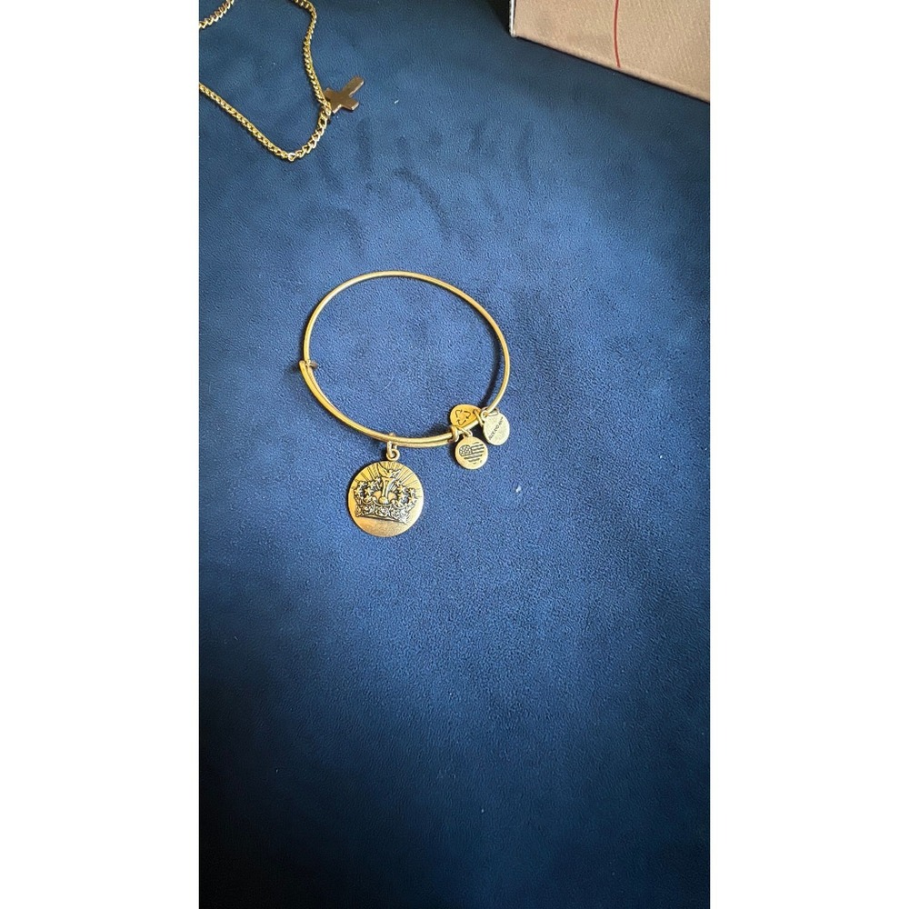 Alex and Ani Crown Charm Bangle Bracelet Rafaelian Gold Finish Expandable